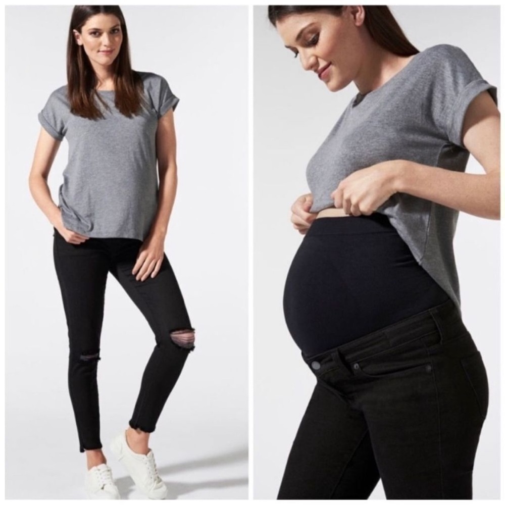 Blanqi maternity distressed raw hem black jeans size 14